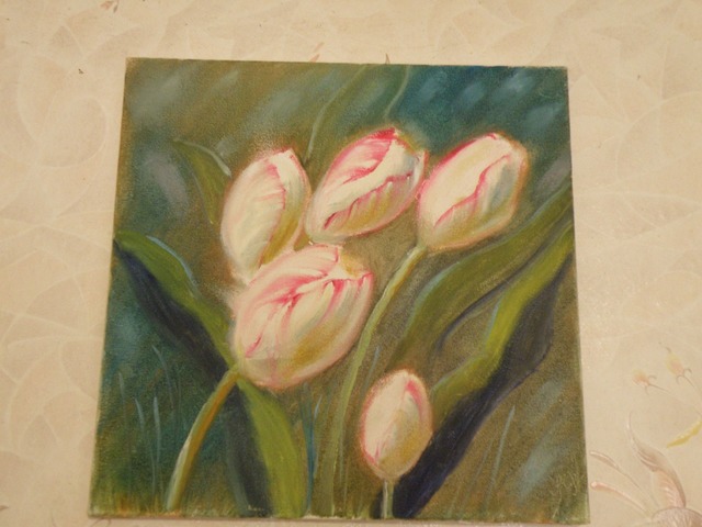 Картина маслом белые тюльпаны