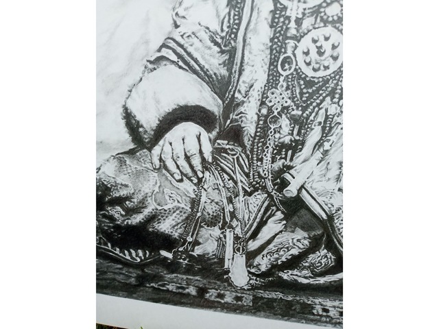 Графическая картина "Монголка", карандаш, уголь, ватман