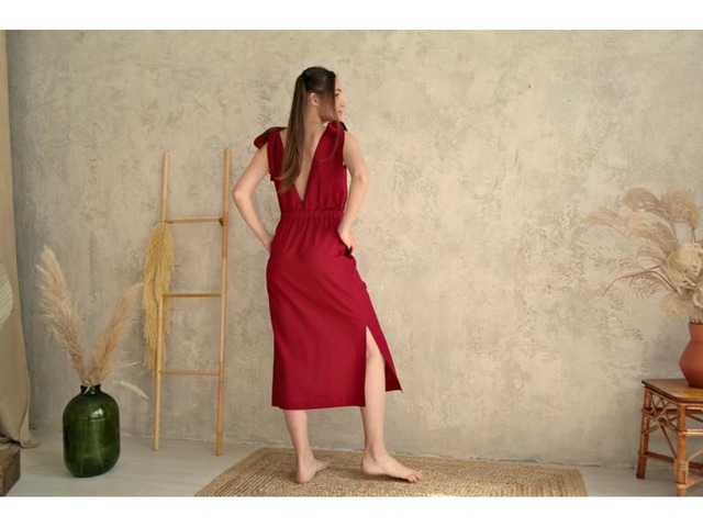 Платье, сарафан на завязках с открытой спинкой из натурального льна