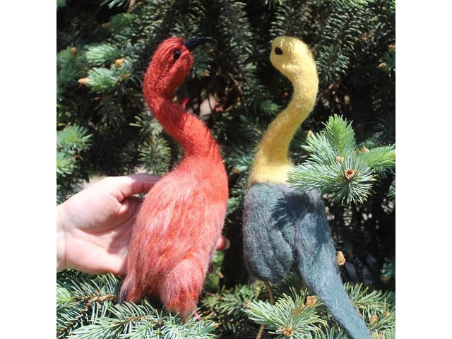 Птица Ибис игрушка интерьерная из шерсти валяная войлочная сухое валяние пушистые зверята
