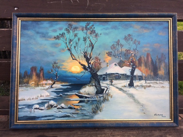 Картина маслом «Закат солнца зимой»