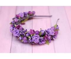 Обруч ободок с цветами фиолетовый
