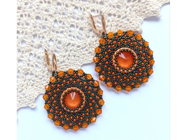 Серьги, серёжки, сережки, кульчики оранжевые из бисера ручной работы