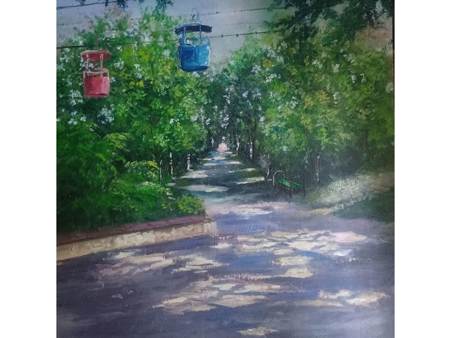 Картина пейзаж маслом авторская лето дорога на пляж Одесса