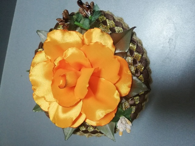 Красивая интерьерная шкатулка «Роза» из джута ручная работа.