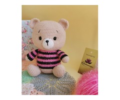 Мишка - матроскин, игрушка ручной работы, в розовой кофточке, 19 см