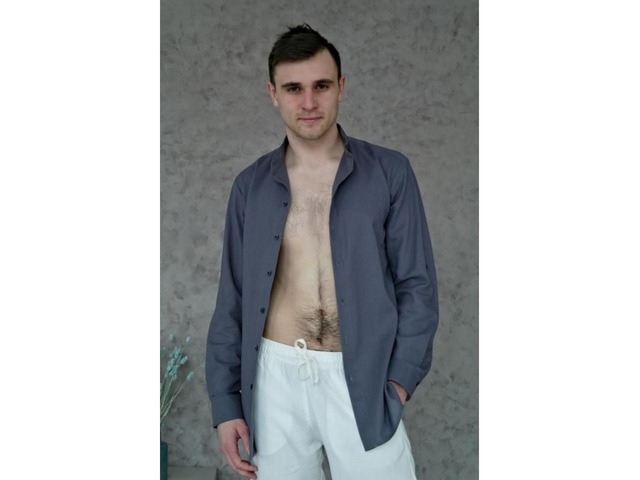 Мужская рубашка из 100% льна с закатывающимися рукавами