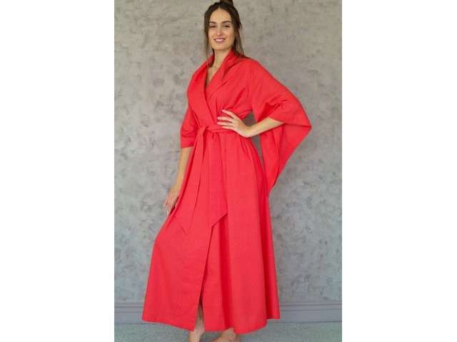 Длинный халат  из натурального льна, льняной женский халат