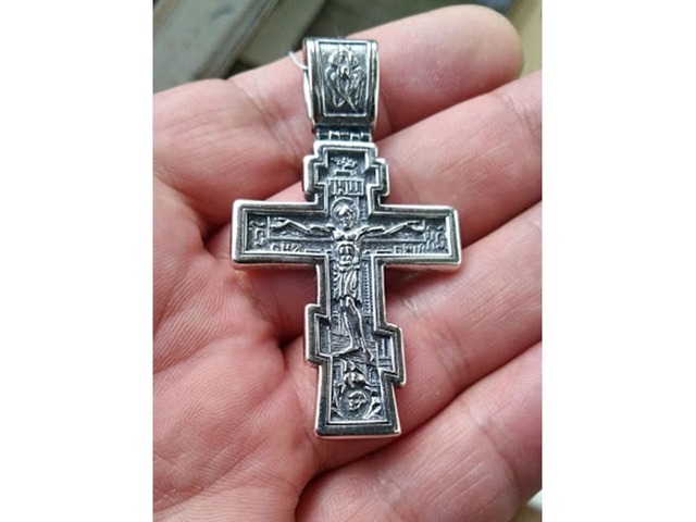 Большой серебряный мужской крест с Распятием. Распятие Христово. Православный Крест