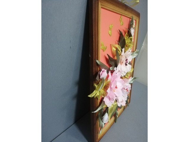 Декоративное цветочное панно на стену «Летнее утро» из ленты ручная работа.