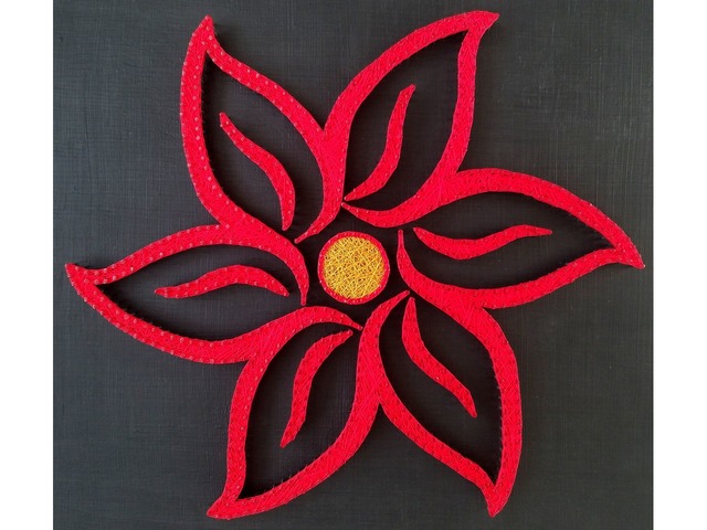 Картина Красный цветок, стринг арт, картина нитками, панно изонить