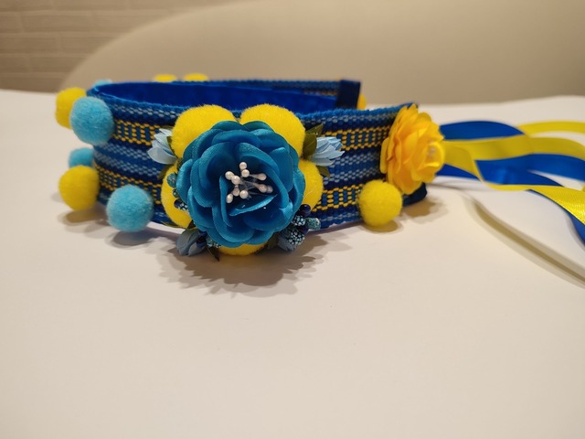 Ободок в українському стилі, обруч в желто синих цветах