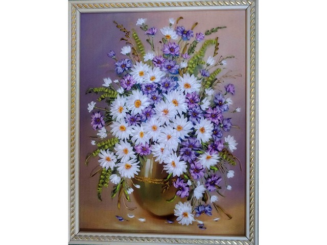 Картина с вышивкой лентами "Цветы полевые"