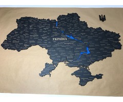 Дерев`яна карта України 2D 105х70 см