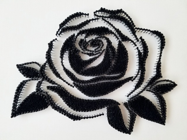 Стринг арт роза, изонить, картина черно белая, декор на стену лофт, черно белое панно