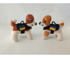 Мягкая игрушка пес Патрон со съёмным жилетом. Кукла-собака Патрон. Кукла-оберег.