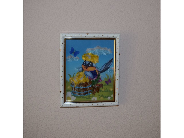 Картина "Пташка". Часткова вишивка бісером. Подарунок