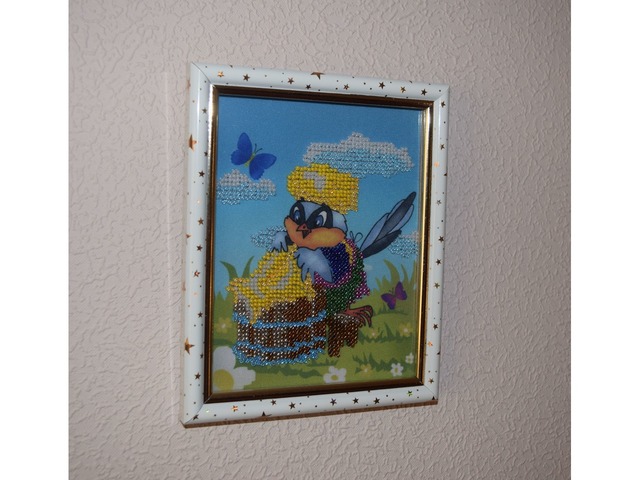 Картина "Пташка". Часткова вишивка бісером. Подарунок