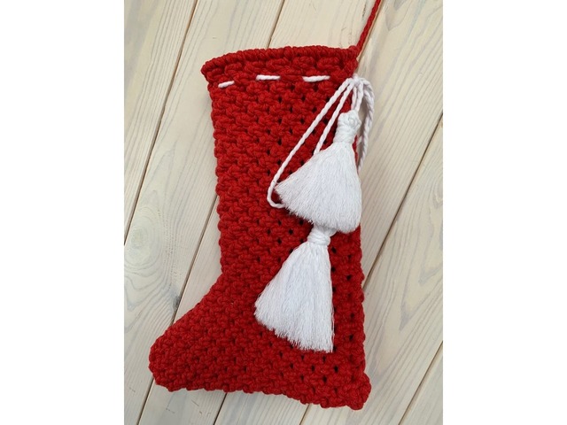 Різдвяна шкарпетка новогодний сапожек сапог носок макраме