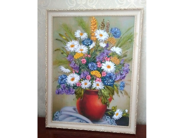 Картина з вишивкою стрічками "Польові квіти"