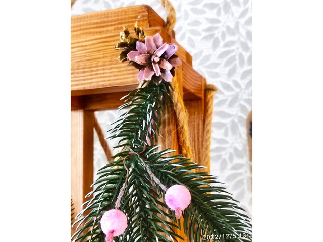 Свічковий ліхтар дерев'яний " Рожеві мрії у новорічну ніч" 100*130*350 мм