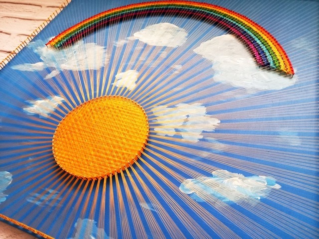 Картина веселка, радуга на небе, стринг арт, картина радуга