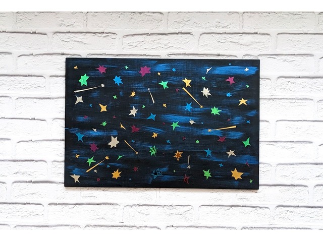 Картина звездопад, зеркальное панно, декор из металла звездная ночь