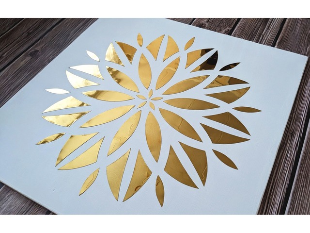 Картина абстрактный золотой цветок, зеркальная картина металл