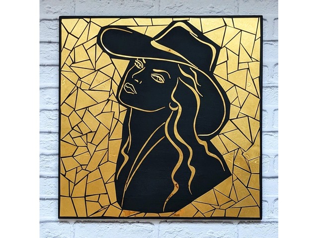 Картина дама в шляпе, зеркальная картина, панно из металла, арт