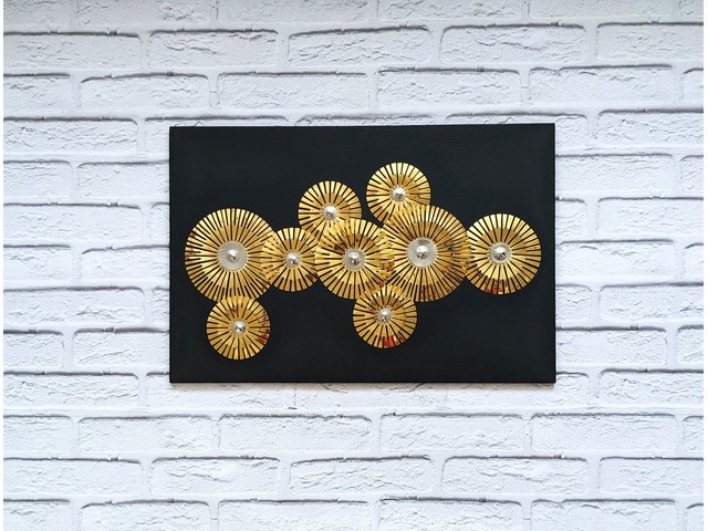 Картина золотые круги, панно из металла, арт зеркальный на стену