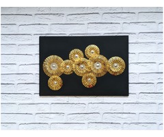 Картина золотые круги, панно из металла, арт зеркальный на стену