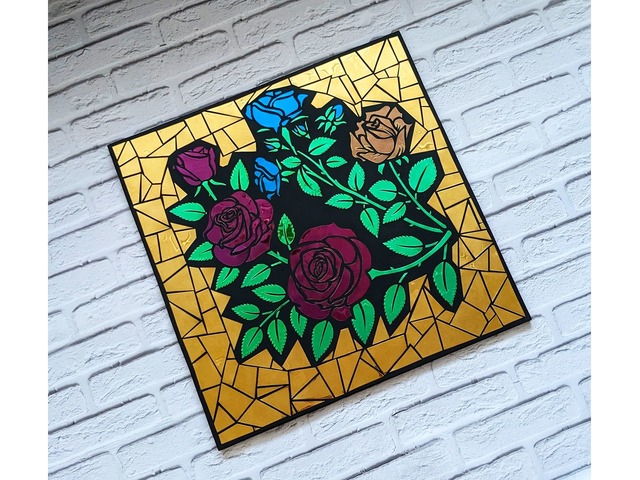 Картина розы для любимой, панно из металла, арт зеркальный на стену