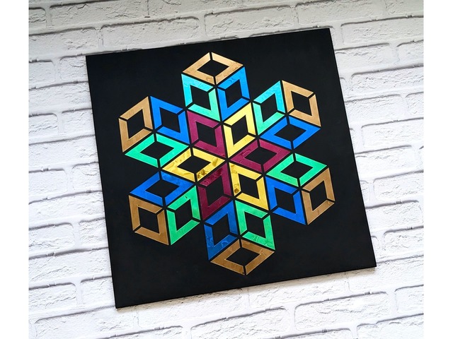 Картина цветная геометрия, кубик рубика, мандала арт, декор яркий