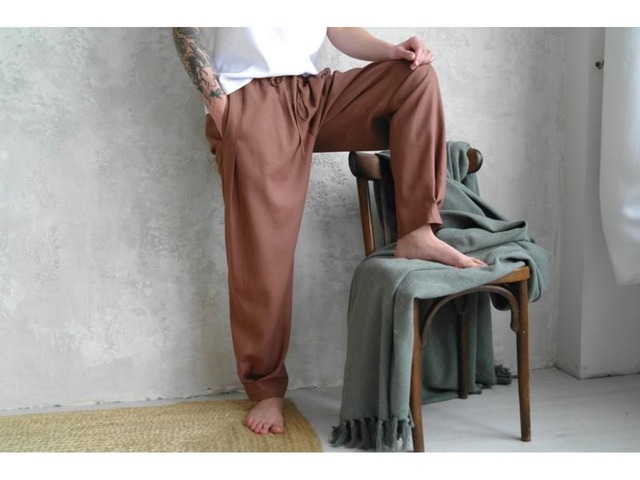 Мужские летние брюки из натурального льна, льняные брюки, штани зі льна, лляні штани