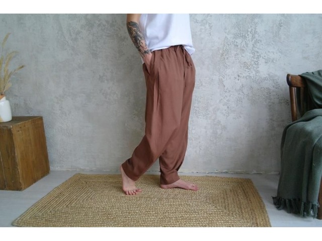 Мужские летние брюки из натурального льна, льняные брюки, штани зі льна, лляні штани