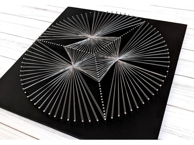 Картина Алмаз, серебристый декор, стринг арт геометрия, декор в йога студию, сакральная