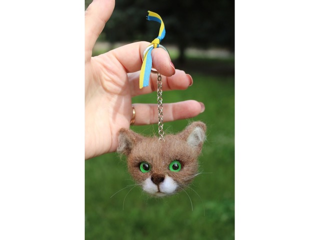 Кот брелок іграшка валяна з шерсті кошка хендмєйд брошка киця інтерєрна котенок игрушка