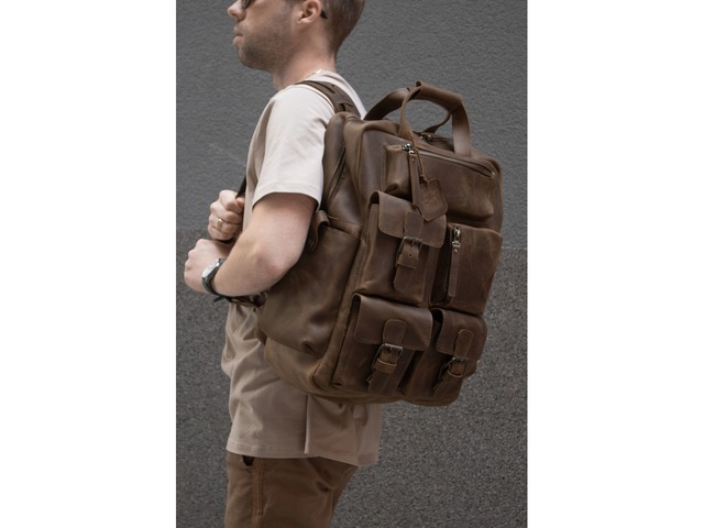 Кожаный рюкзак JACOB с карманами, Рюкзак мужской из кожи ручной работы
