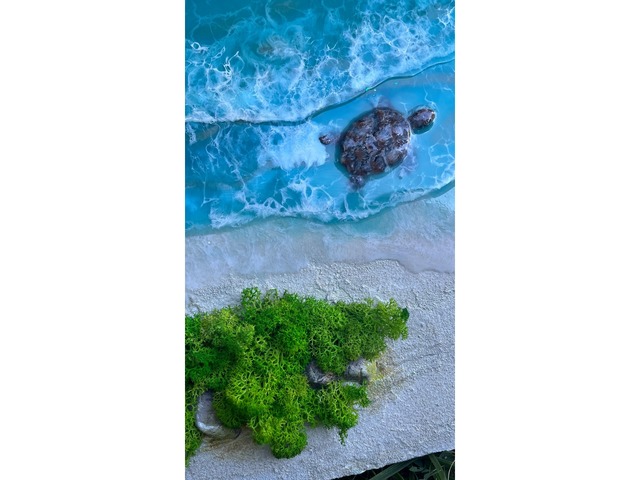 Картина эпоксидной смолой 3D «Черепаший пляж» 50х40см.