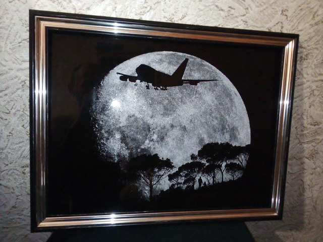 Картина "Луна" гравировка на стекле 30х40 см