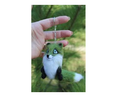 Зелена лиса брелок іграшка валяна лисичка сувенір подарунок лис