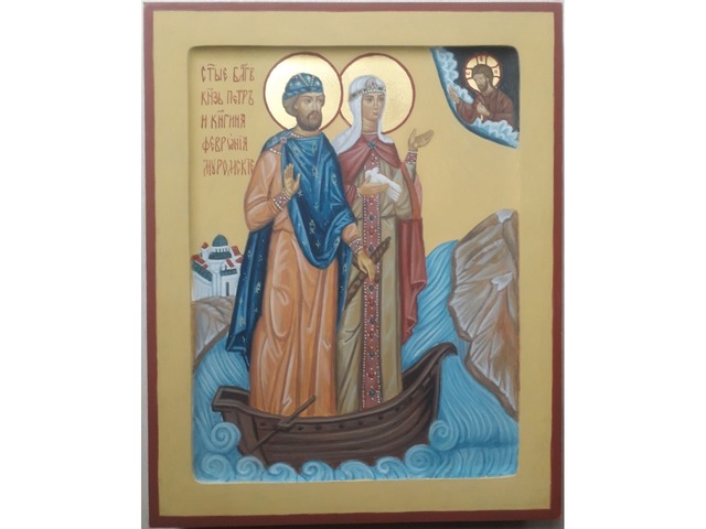 Рукописная икона " Свт. Петр и Феврония"