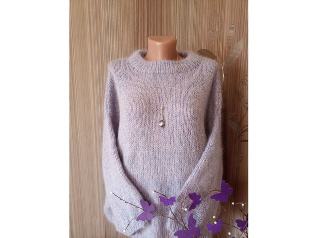 Вязаный женский свитер оверсайз из суперкид мохера розово-лилового цвета, ручная работа