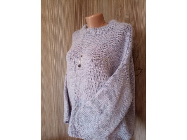 Вязаный женский свитер оверсайз из суперкид мохера розово-лилового цвета, ручная работа