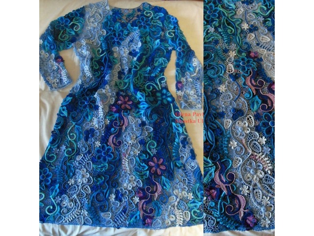 Вечернее платье ′Сапфир′ в технике ирландского кружева. Вязание на заказ.