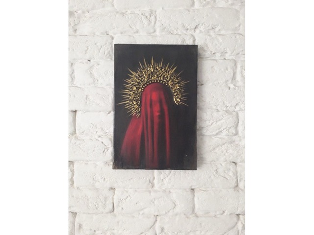 Интерьерная объёмная 3d картина портрет девушки красная вуаль