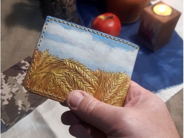 Украинский подарочный кошелек бифолд «Пшеница и небо».