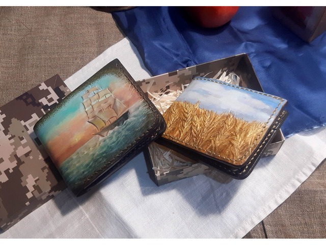 Украинский подарочный кошелек бифолд «Пшеница и небо».