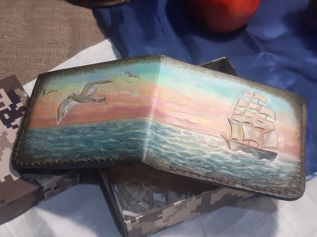 Украинский подарочный кошелек бифолд "Корабль"