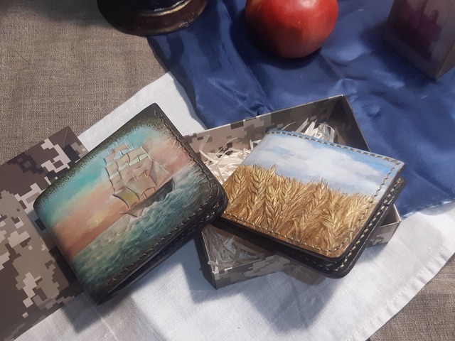 Украинский подарочный кошелек бифолд "Корабль"